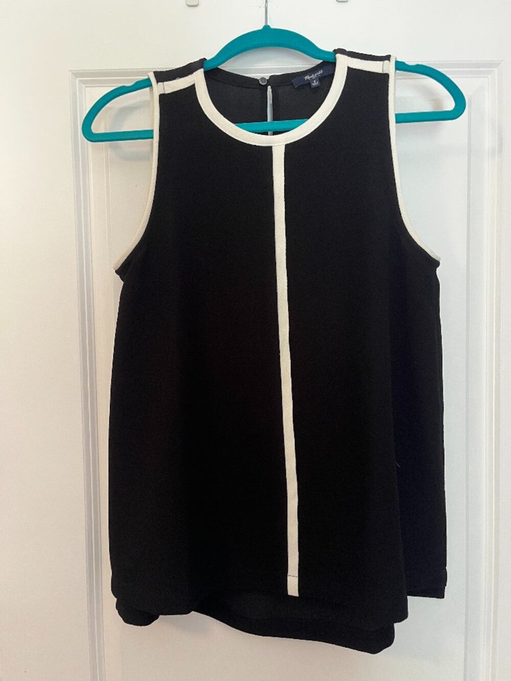 Madewell Black White Trim Sleeveless Blouse Top Size Small Colorblock